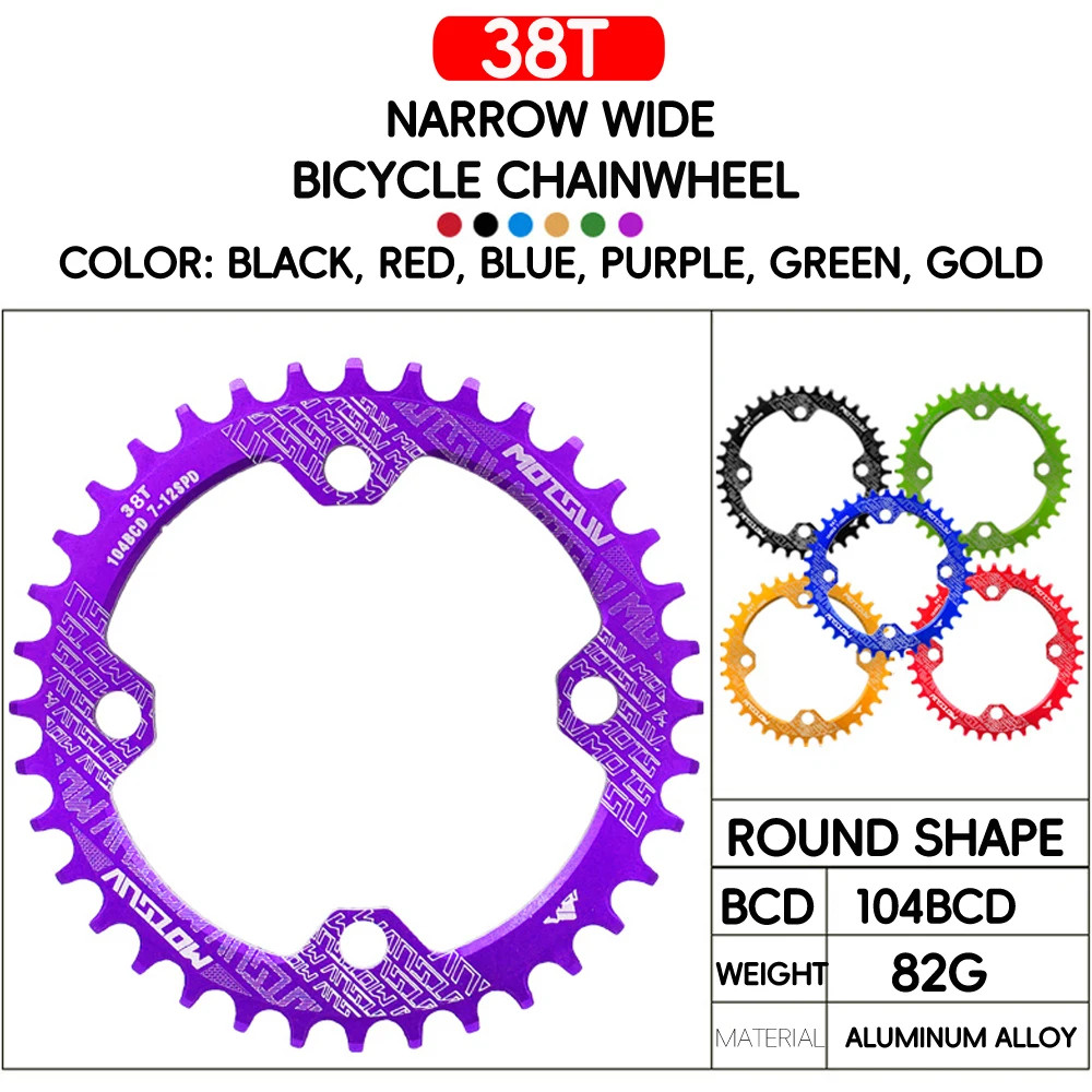 Bicycle 104BCD Crank Narrow Wide Chainring Aluminum Alloy MTB Bike round 32T 34T
