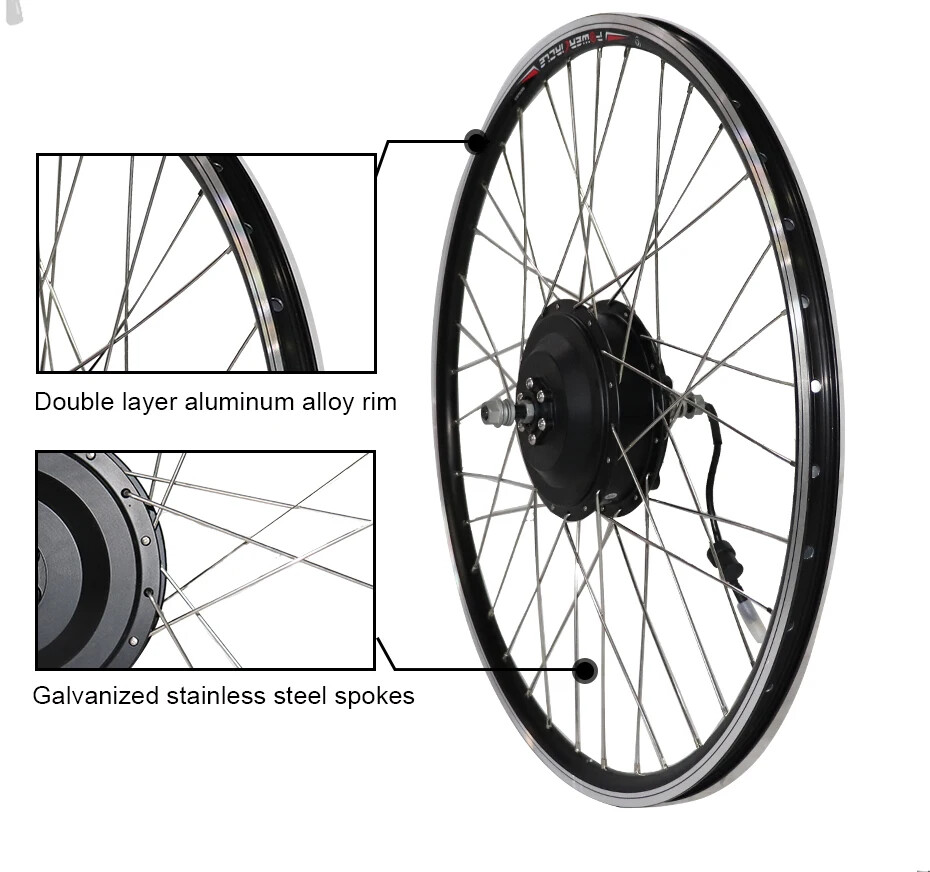 48V 250-2000W MTB Electric Bike Front/Rear Brushless Motor Wheel Waterproof Plug