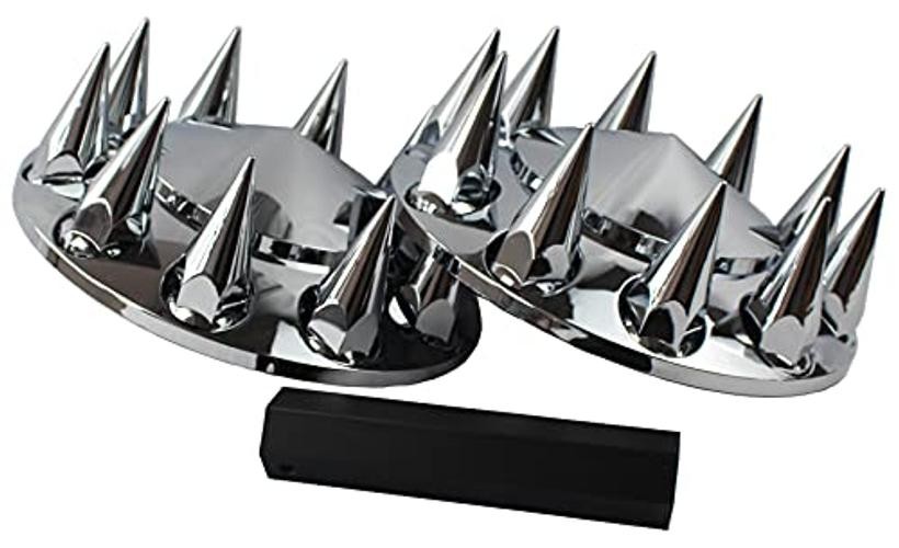 ABS Chrome Plastic Front Axle Cover Kits with 33mm Thread-on Nut Covers Spiked