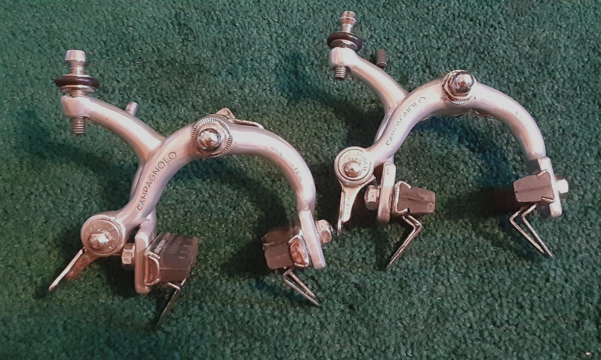 Used Campagnolo 1972 Record Brakes, Front & Rear, Standard, Adj. Screw, Pads
