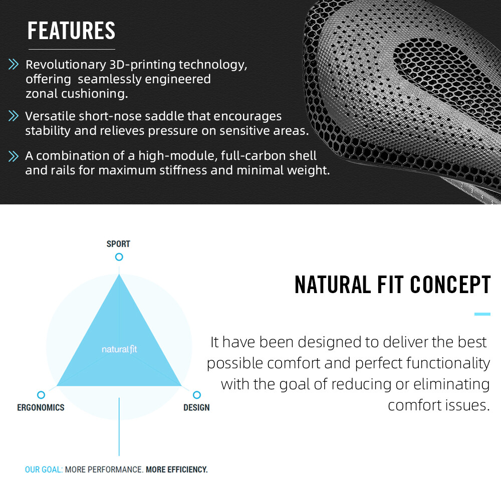 3D Printed Bike Saddle Carbon Fiber Base for Mountain Road Gravel Bicycle 145mm