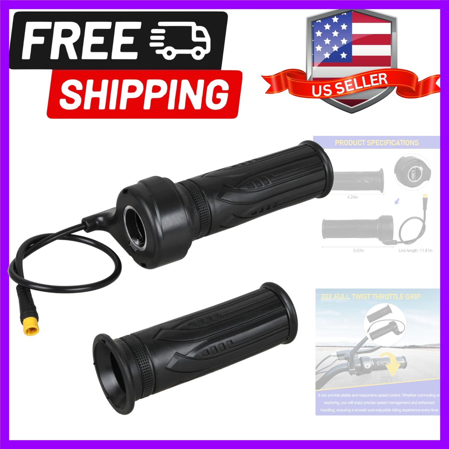 20X 3 Pin Full Twist Ebike Throttle, Universal 12V-72V 3 Pin Waterproof Male …