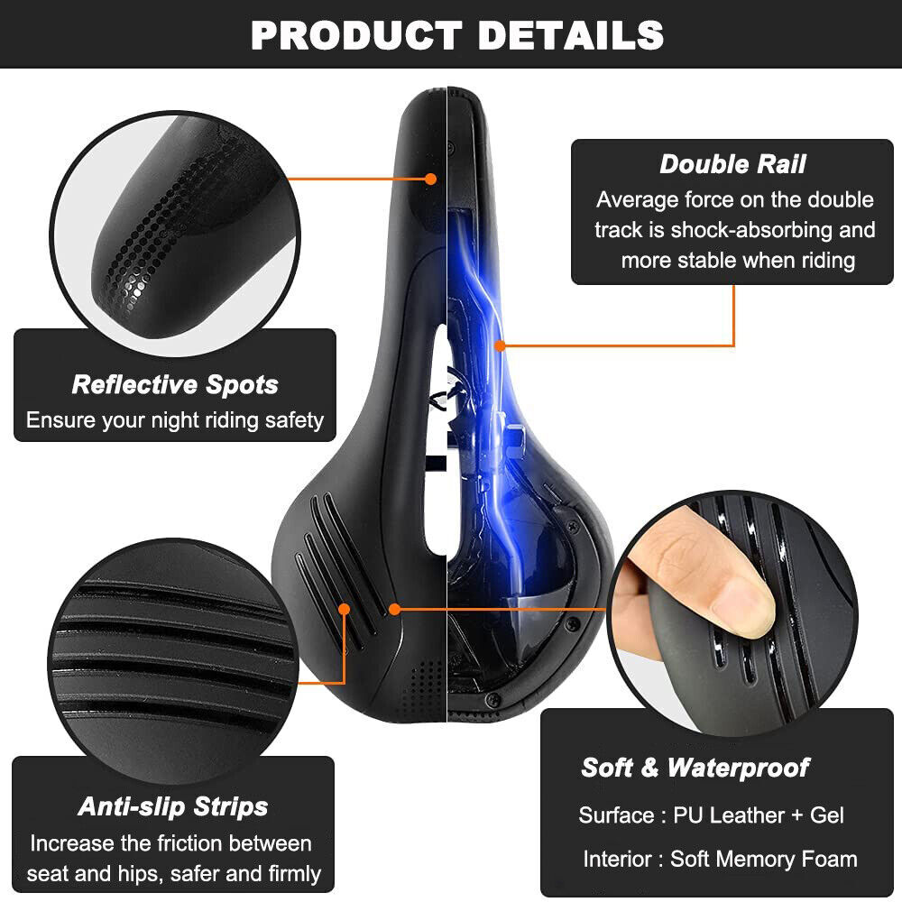 Bike Saddle Bicycle Seat Soft Pad Cushion & LED Tail Light Safety Warning Lamp