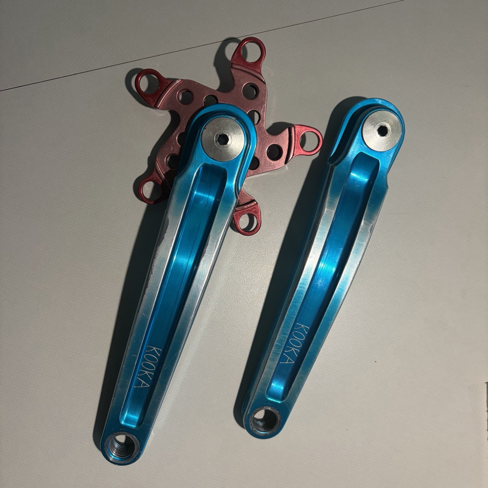 Kooka Crankset Blue Arms Red Spider 94/58 BCD Vintage MTB USA Anodized
