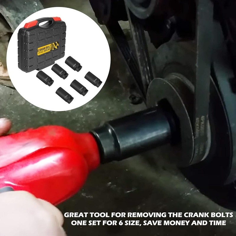 1/2″ Drive Deep Impact Crank Bolt Socket Set 17MM 19MM 21MM 22MM 24MM 27MM Tool