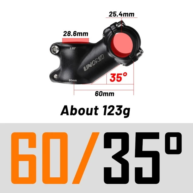 UNO Bike Stem 25.4mm 7/17/35° 60-130mm MTB Road Kalloy Alloy Black