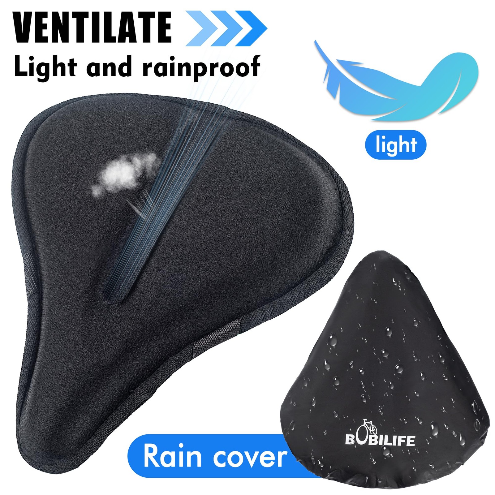 Thick & Wide Gel Bike Seat Cushion Cover Pad with Rainproof Cover – Comfortab…