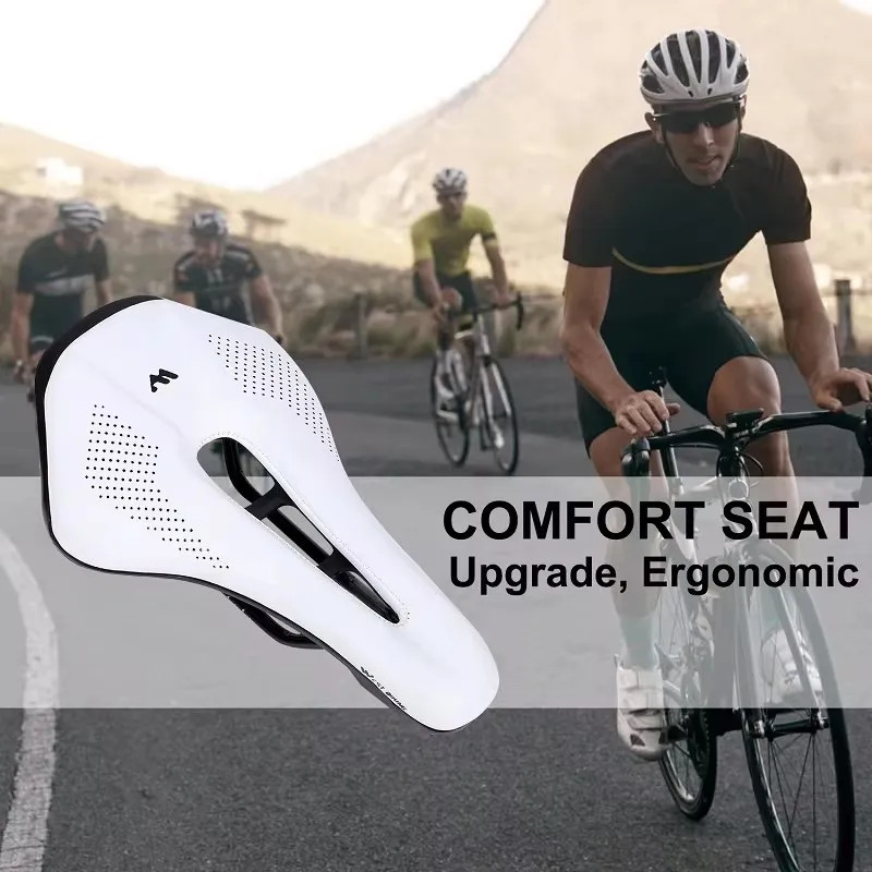 WEST BIKING Road Bike Saddle Short Nose PU Leather Hollow Ergonomic Cushion