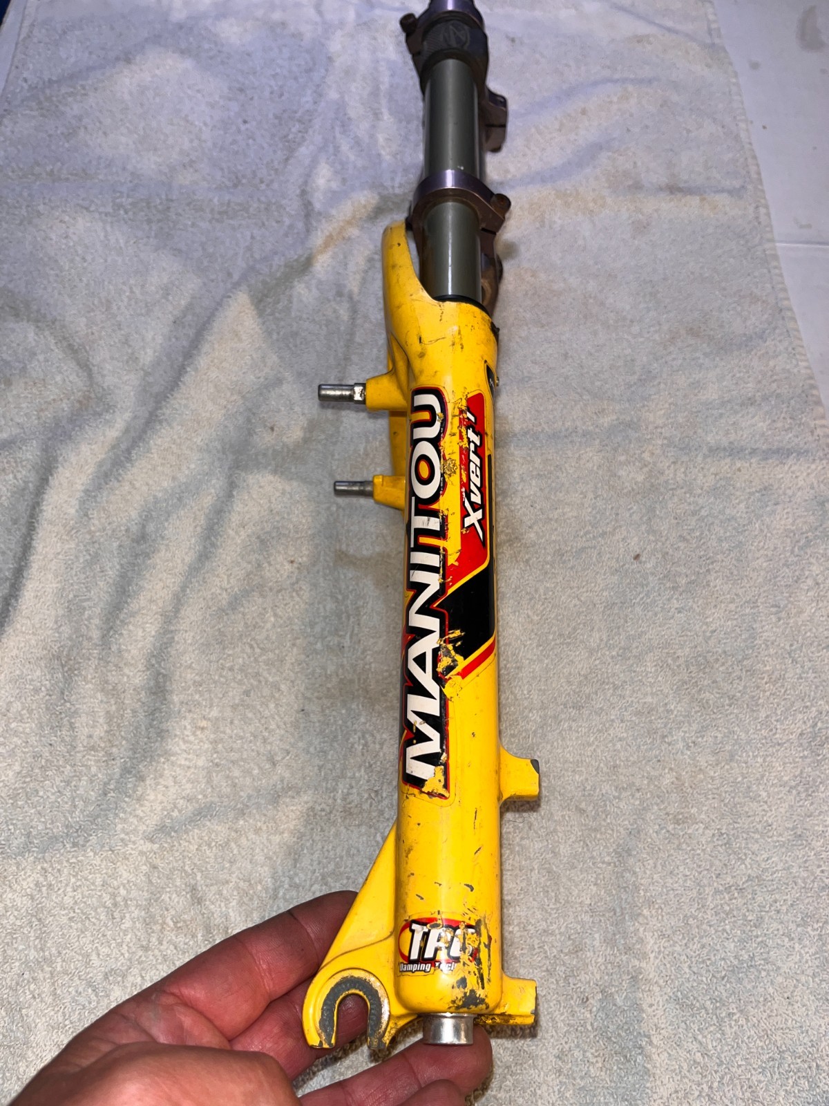 Vintage Manitou X-Vert dual crown fork, rim or disc, seized