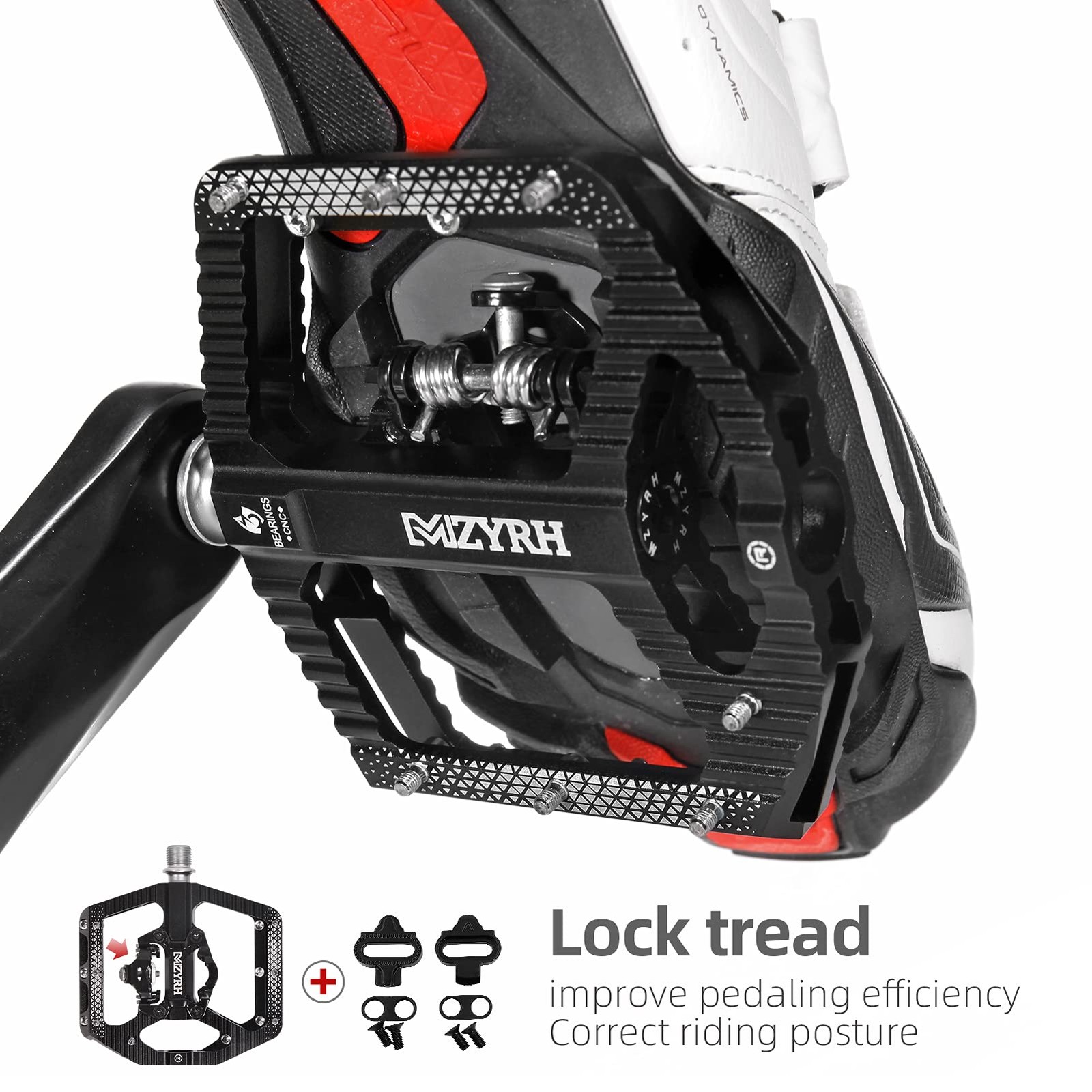 MTB Mountain Bike Pedals 3 Bearing Flat Platform Compatible with SPD,Dual