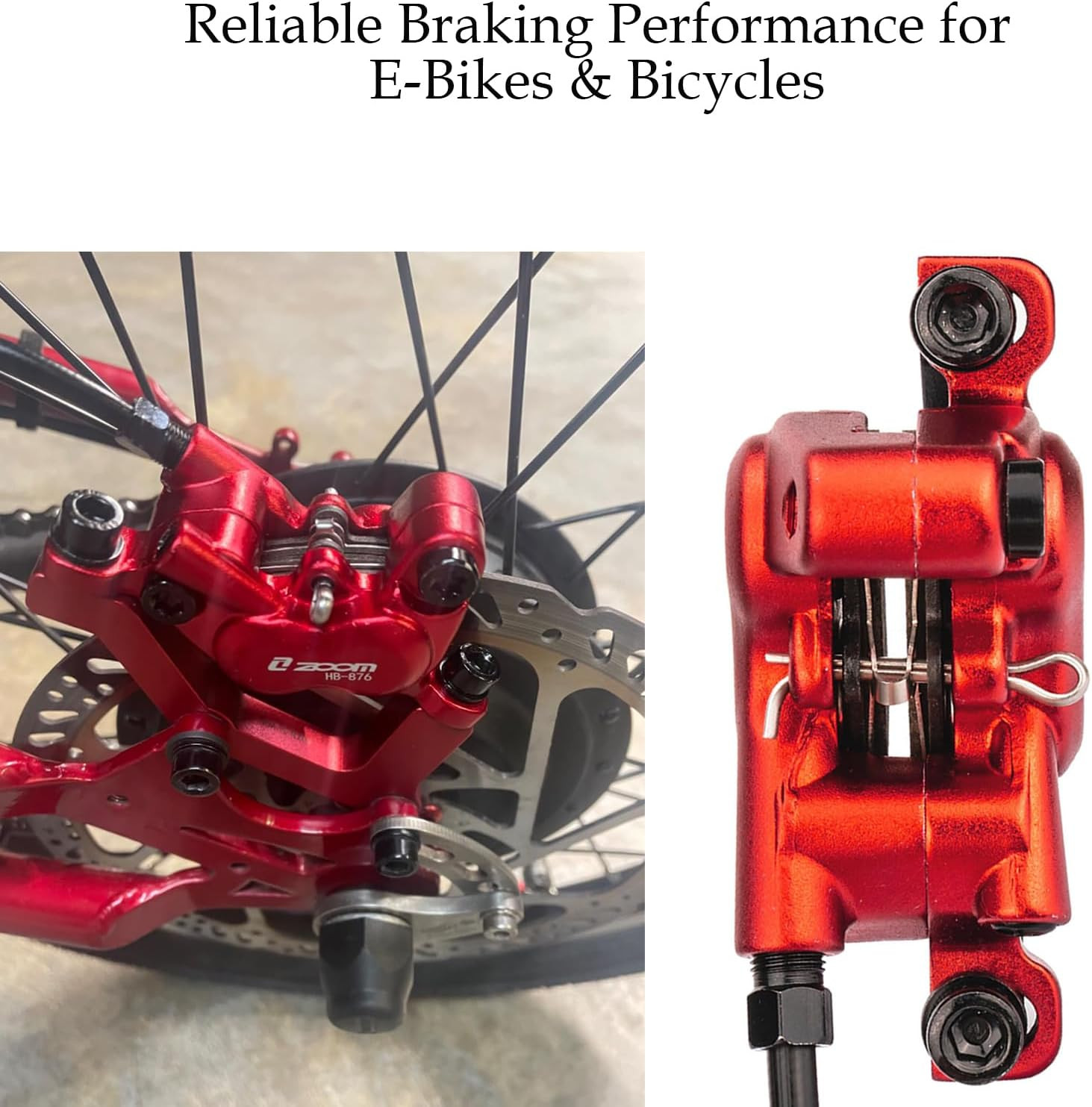 ZOOM HB876E Hydraulic E-Bike Brake Kit with 1 Pair 4-Piston Brake Pads, 2-Pin Po