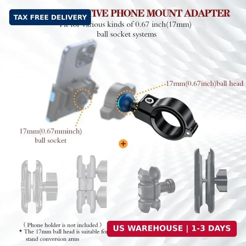 Aluminum Handlebar Base Mount with 17mm Ball Head Adapter for Round Rail Diamete
