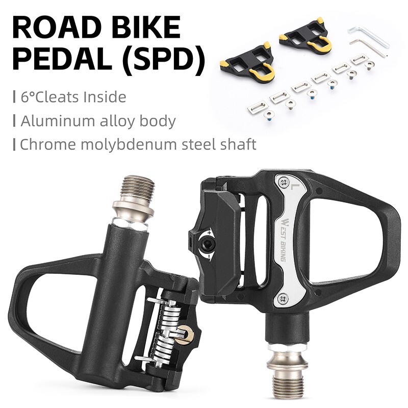 WEST BIKING DU Sealed Bearing SPD Road Bike Bicycle Clipless Pedals 6°Cleats