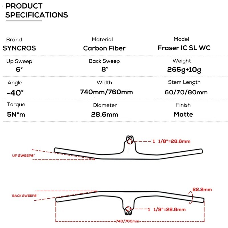 -40° Degree 740mm Full Carbon Fiber Integrated Cockpit MTB Bicycle Handlebars