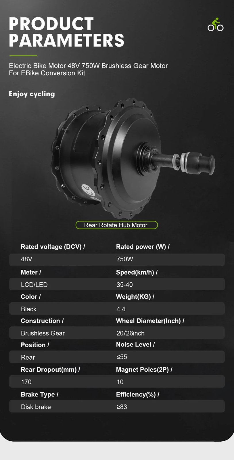 Snow E-bike 48V 750W 20 24 26inch Fat Tire Brushless Gear Rear Rotate Hub Motor