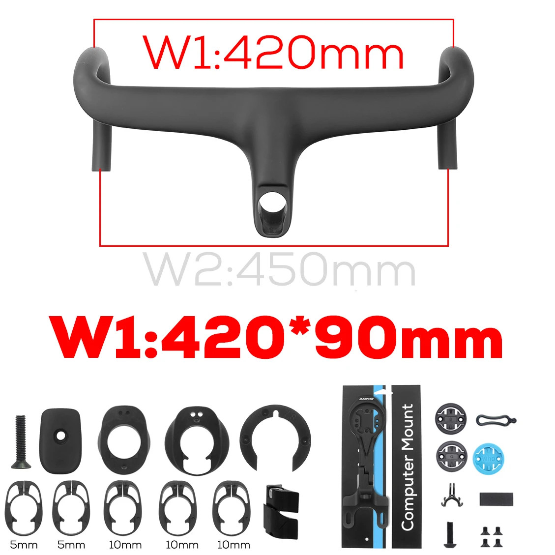 Road Bike Carbon Fiber Integrated Handlebar Cockpit for 360mm with Mount Spacers