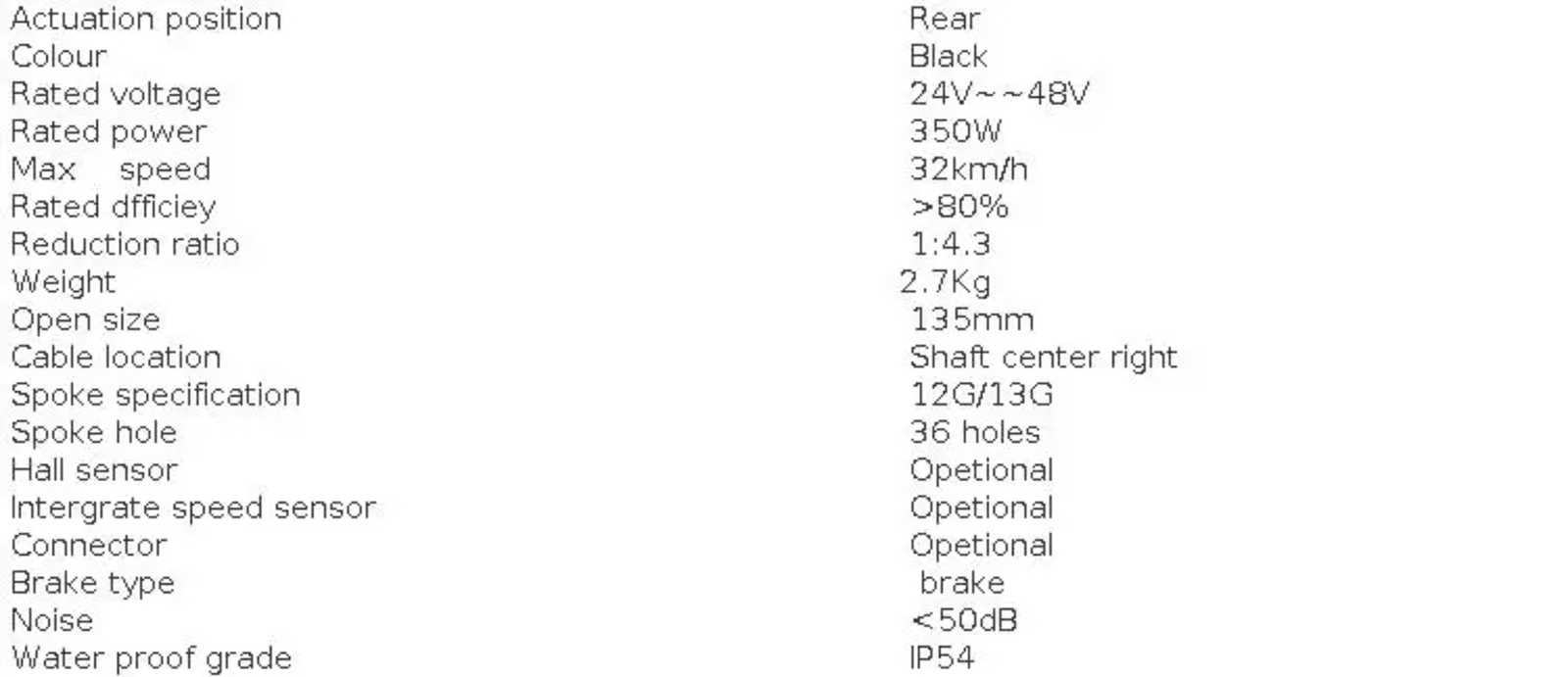 48V 350W 250W Electric Bicycle Brushless Rear Hub Motor Gear 45N.m 135mm Dropout
