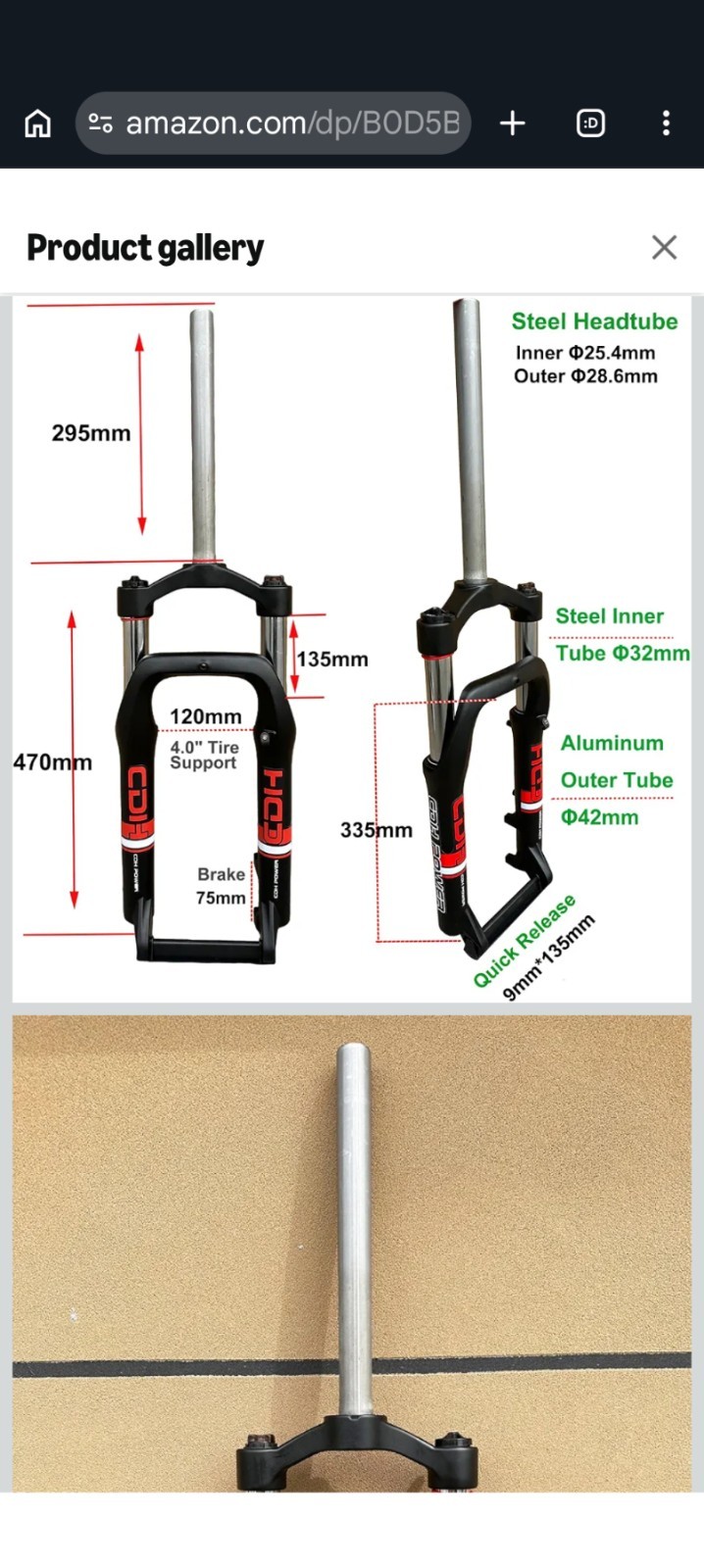 Fat Tire Bike Fork, Air Suspension Bicycle Fork Double Shoulder 20 in. (20″x4″)