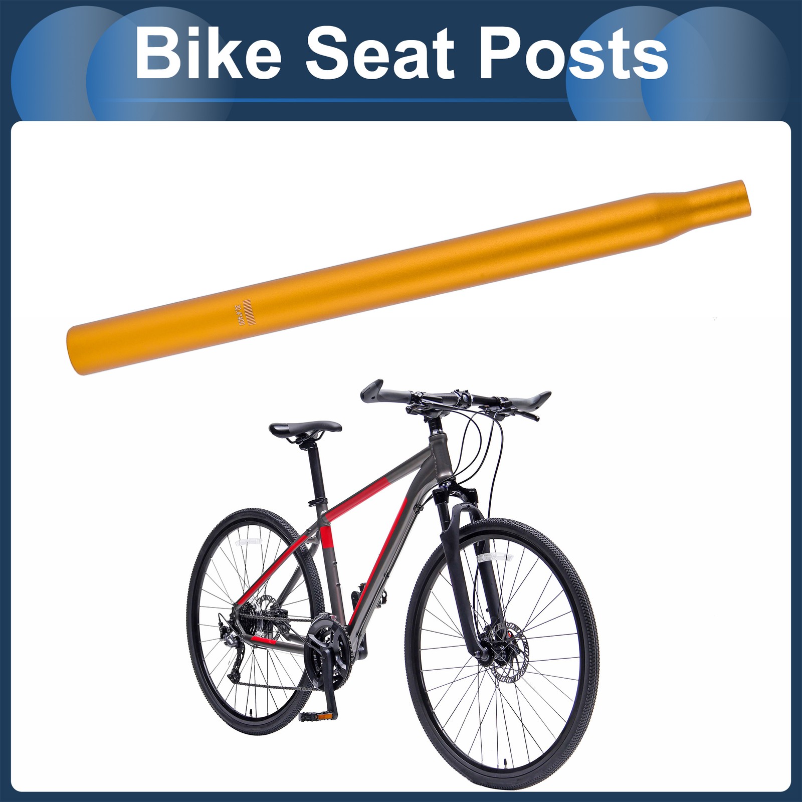Bike Seat Posts 30.4x400mm Lightweight Post Seat Tube Gold Tone Aluminum Alloy