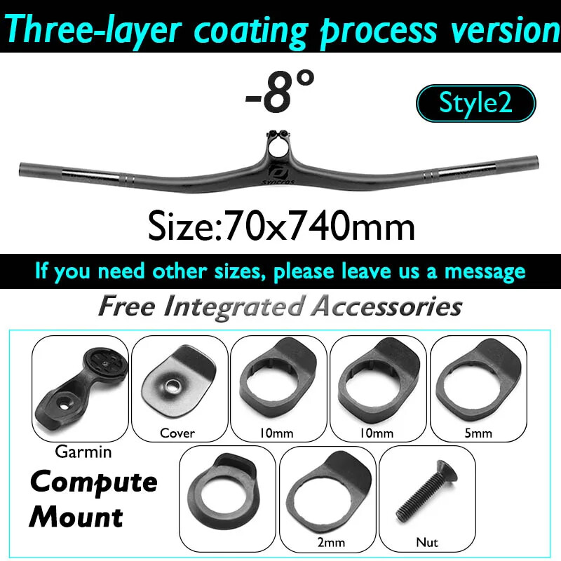 -8 -17 -25 Degree Carbon Fiber Mountain Bike Integrated Handlebar 70*740mm