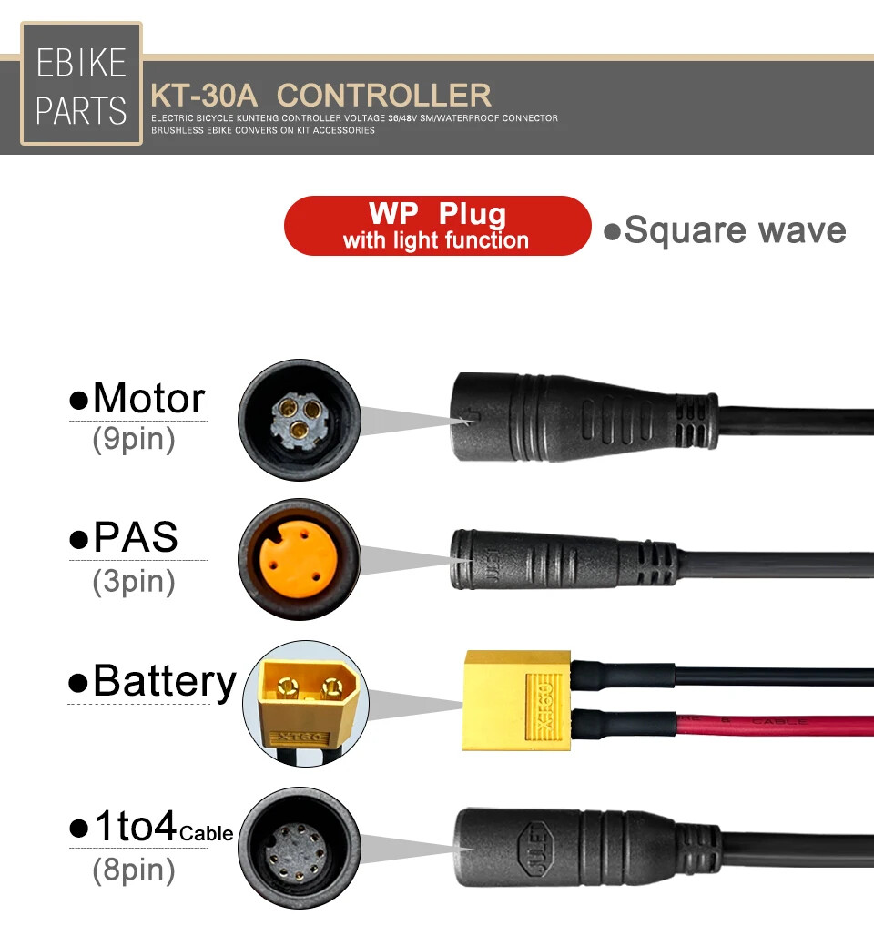 Electric Bike Waterproof Controller 15A-30A 50W-1000W Squarewave Controller