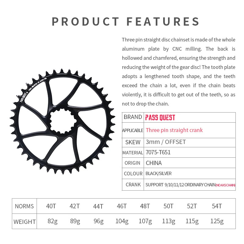 3mm Offset Chainring 40T-54T Narrow Wide Chainring for ROAD/Gravel Bike 9-12S