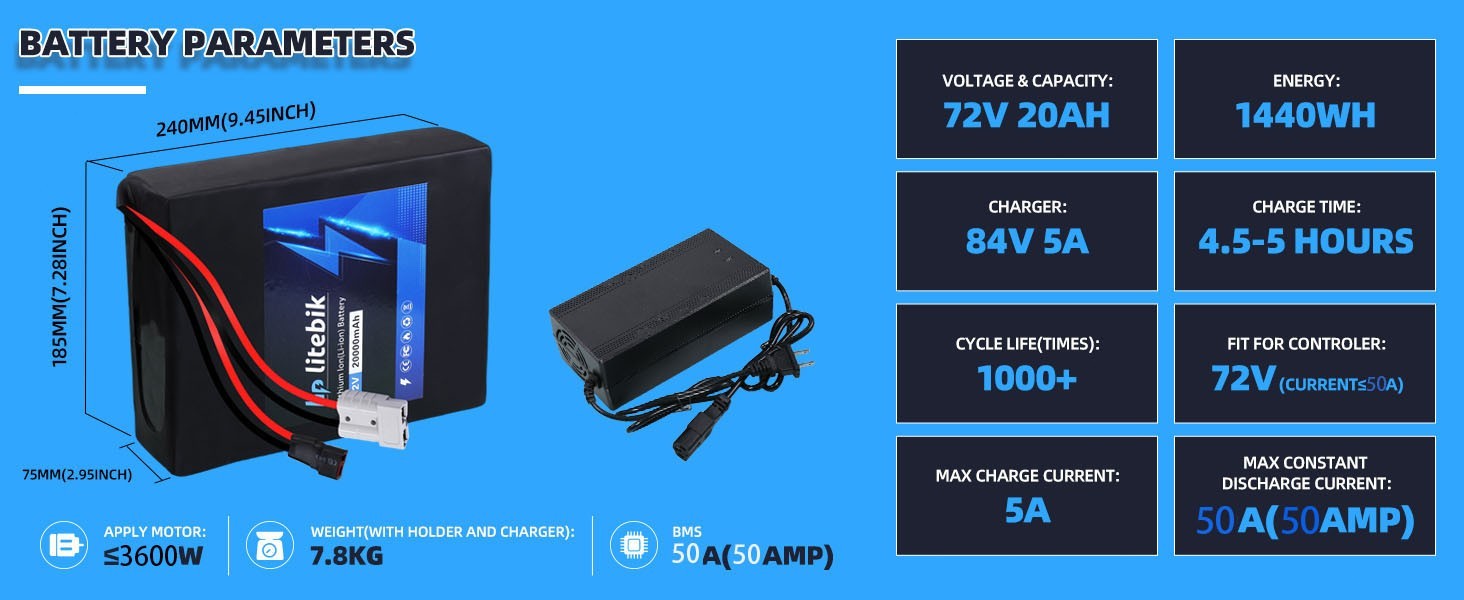 72V 50A BMS 200W-3600W ebike battery Lithium Electric Bike Scooter Battery Pack