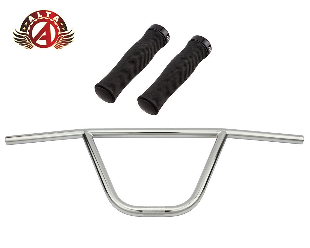 ALTA CW PRO OldSchool Classic Chrome Handlebar W/130mm LOCK-ON TEXTURED GRIPS.