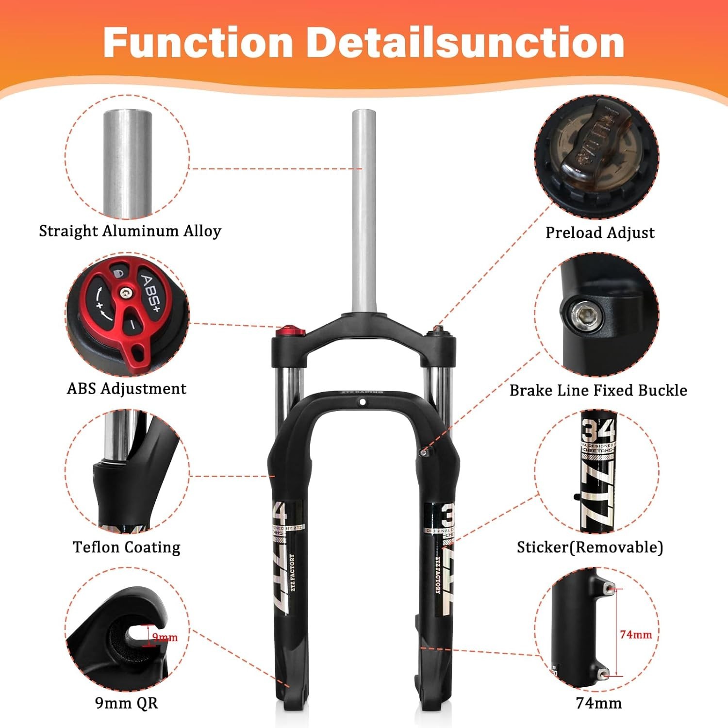 ZTZ 20/26 * 4.0 inch Fat Tire Oil Spring Suspension Fork, 135mm Spacing Hub- HOT