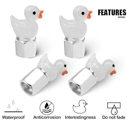 Tire Valve Stem Cap, 4 pcs Glow-in-The-Dark Cute Duckling Tire Valve Cap, White