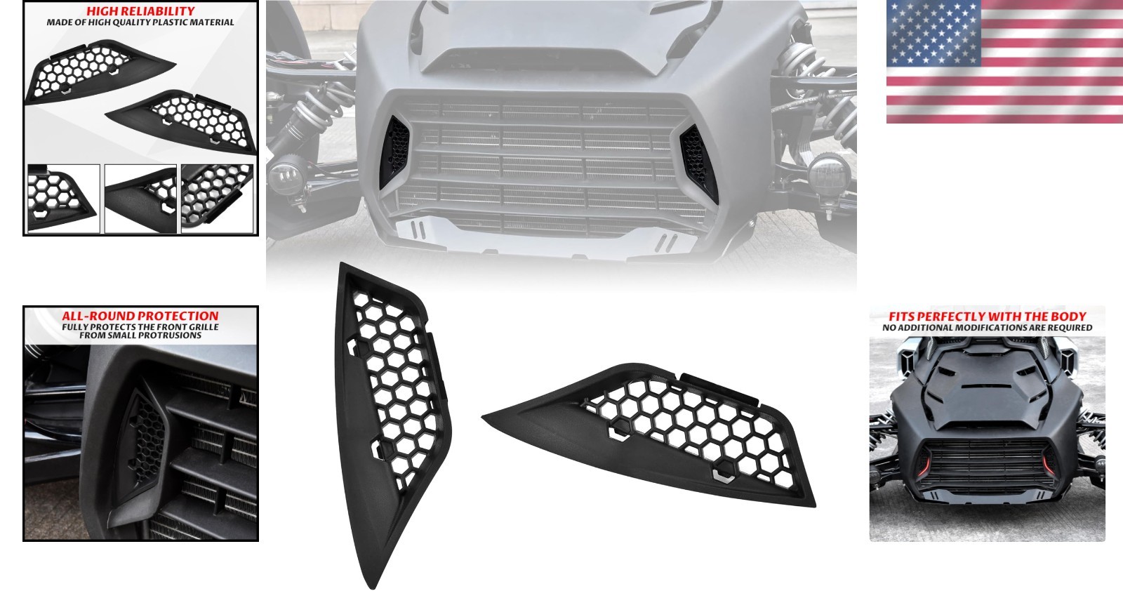 Full-Grille Protection Inserts for All Can-Am Ryker Models – Black ABS Design