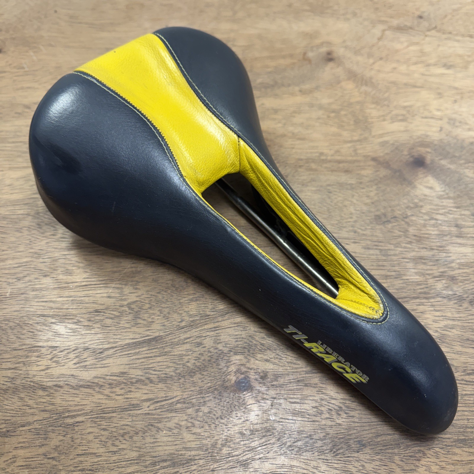 Selle Italia TFI Terry Liberator Ti-Race Bike Saddle Black Yellow Leather Cutout