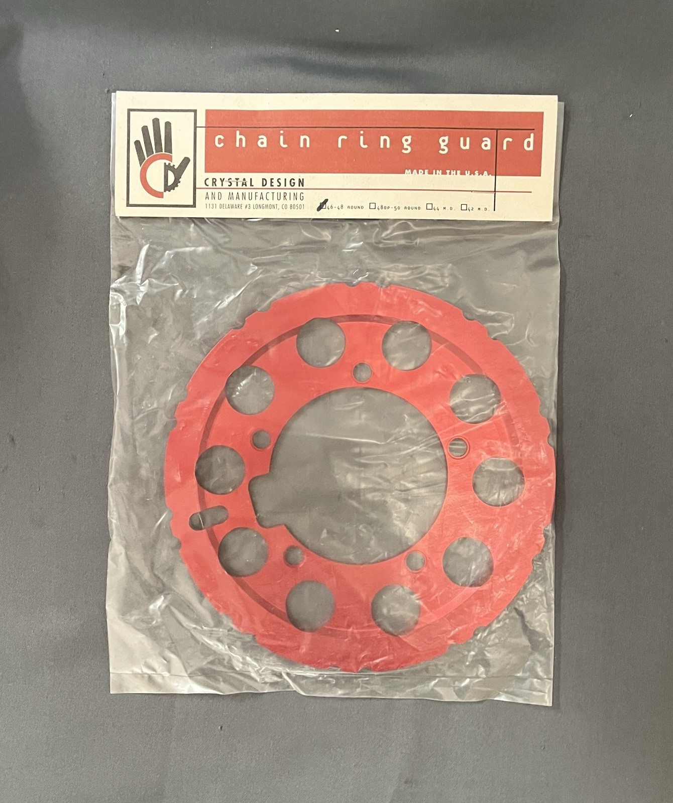 NOS Crystal Design Chain Ring Guard 46-48 Round 5-Bolt 110mm BCD Red Anodized
