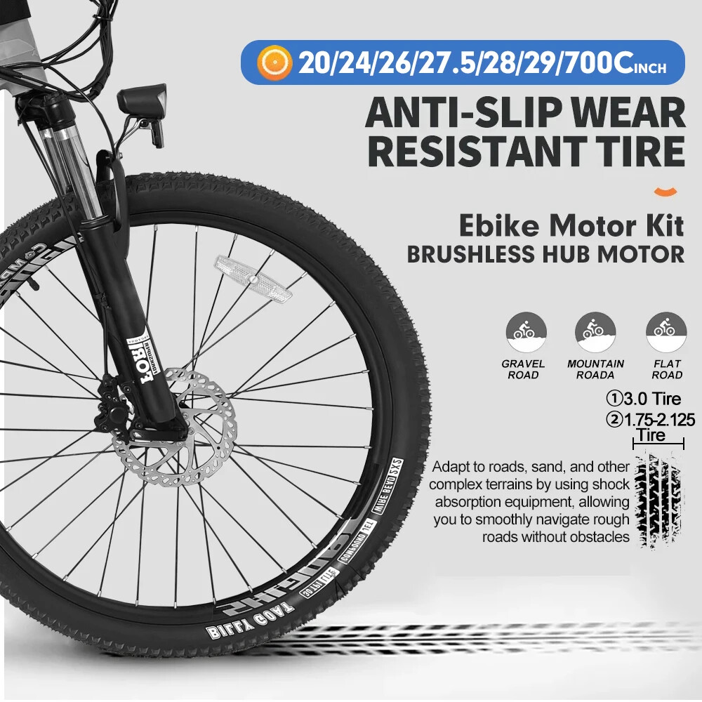 48V 1000W Ebike Motor Kit Rear Brushless Geared Hub Motor Wheel with LCD Display