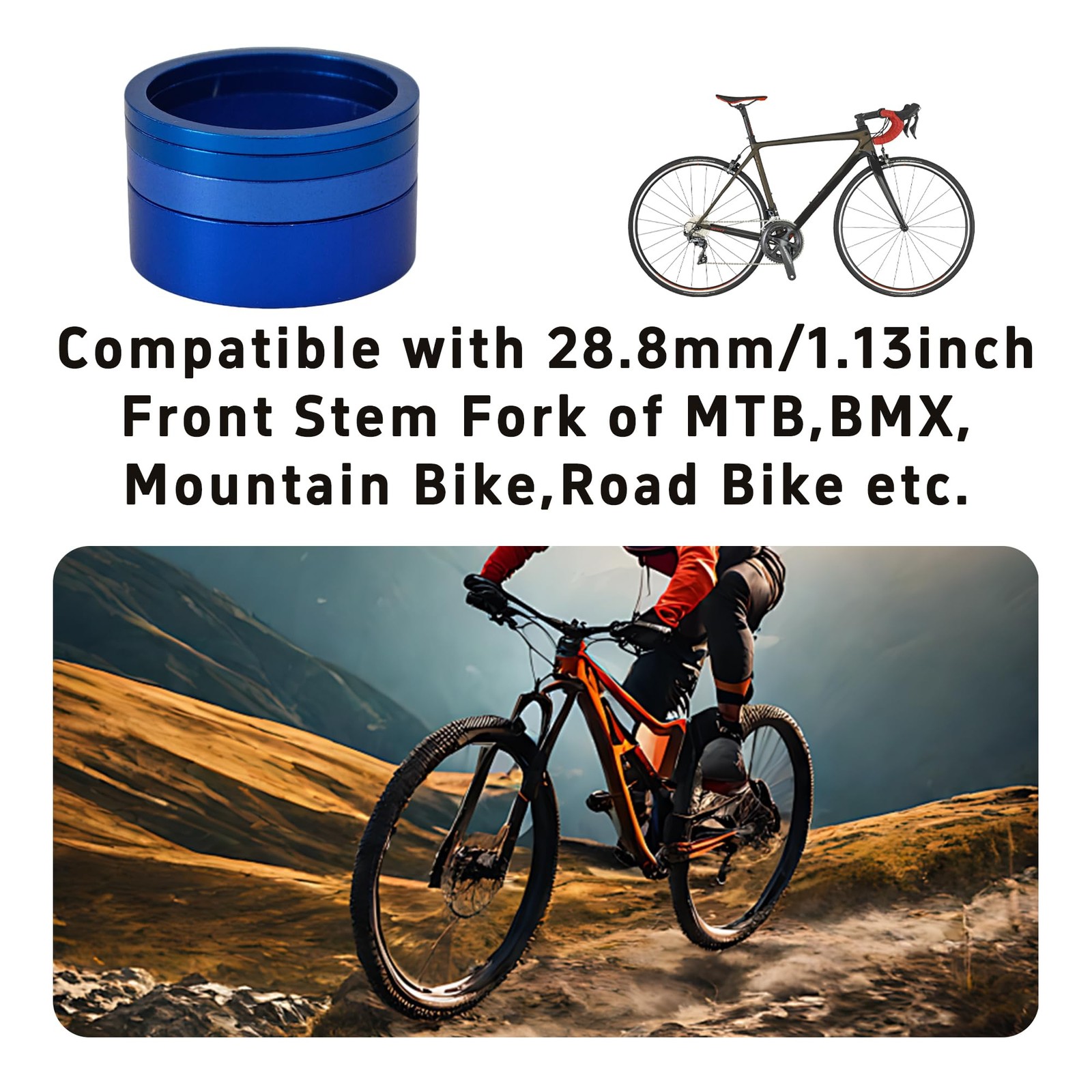 8PCS Blue Aluminum Alloy Bicycle Headset Spacers, Fit 1 1/8-Inch Bike Stem He…
