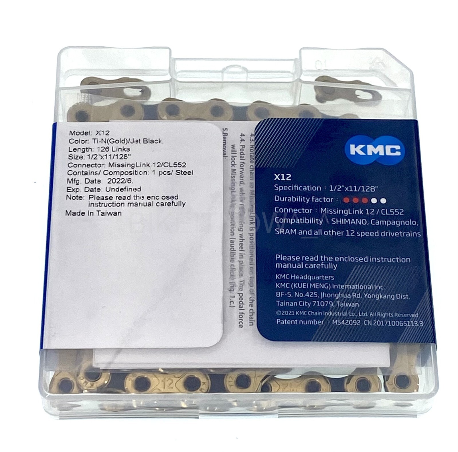 KMC X12 12 speed 126L MTB Mountain Bike Chain for SRAM Eagle,GX – Gold/Black