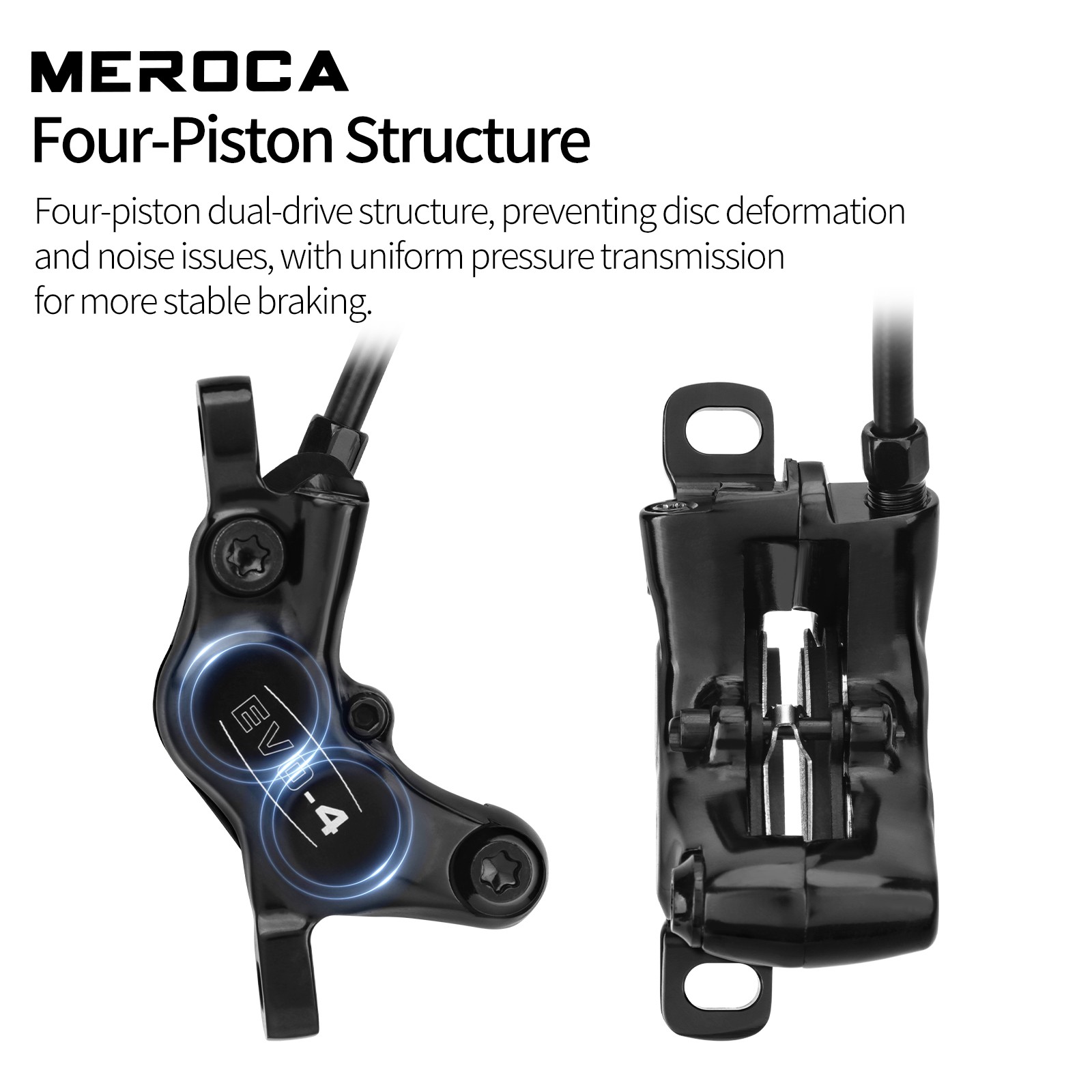 MEROCA 4-Piston Hydraulic Disc Brake Set For Mountain Bike Front/Rear 850/1550mm