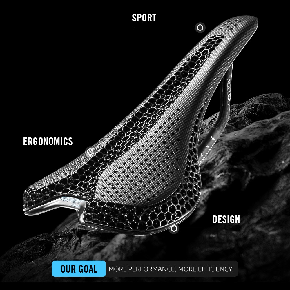3D Printed Bike Road MTB Saddle Ultralight Full Carbon Fiber Rails Hollow Relief
