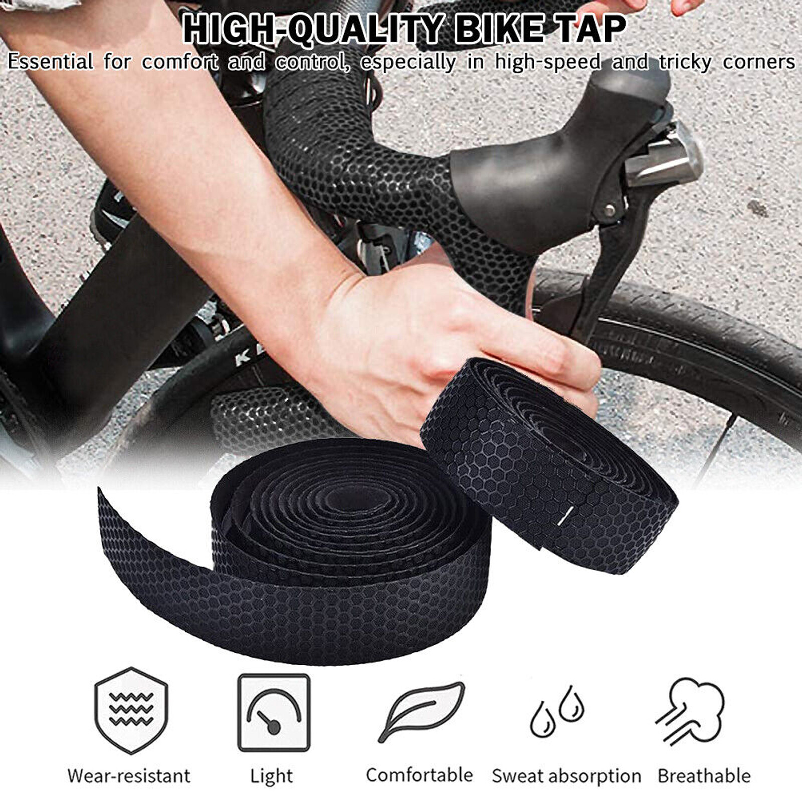 2Pcs Bicycle Handlebar Tape Non-Slip Silica EVA Road Bike Handle Bar Wrap Straps