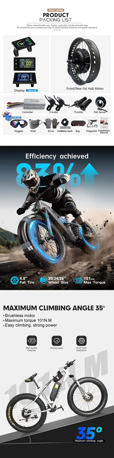 48V 500W-3000W Snow Electric Fat Bike 20 26inch 4.0 Tyre Hub Motor Wheel Kit