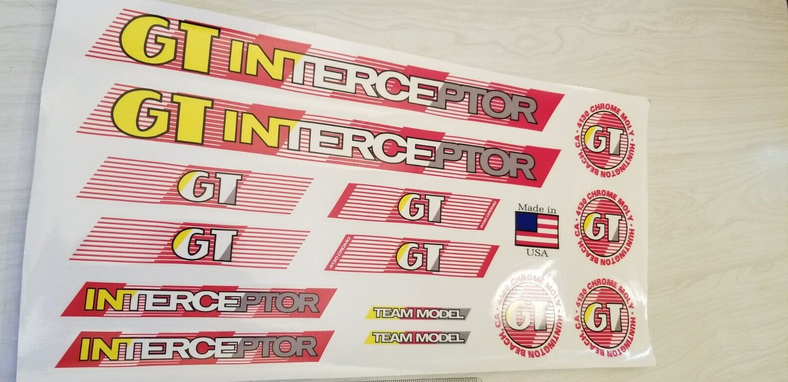 1987 – 1988 GT Interceptor Decal Set Red, Grey, Yellow & White on clear