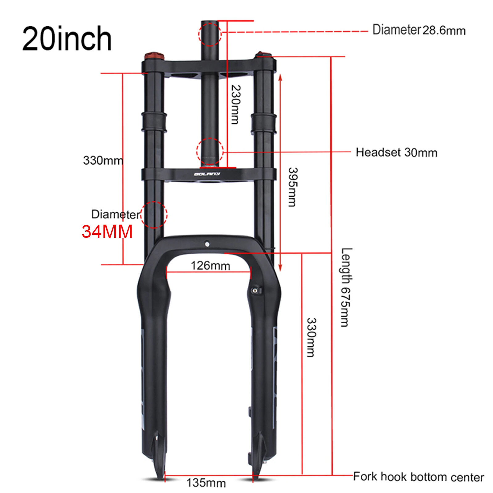 Double Shoulder Snow Fat Bike MTB Bicycle Air Suspension Fork Straight Tube