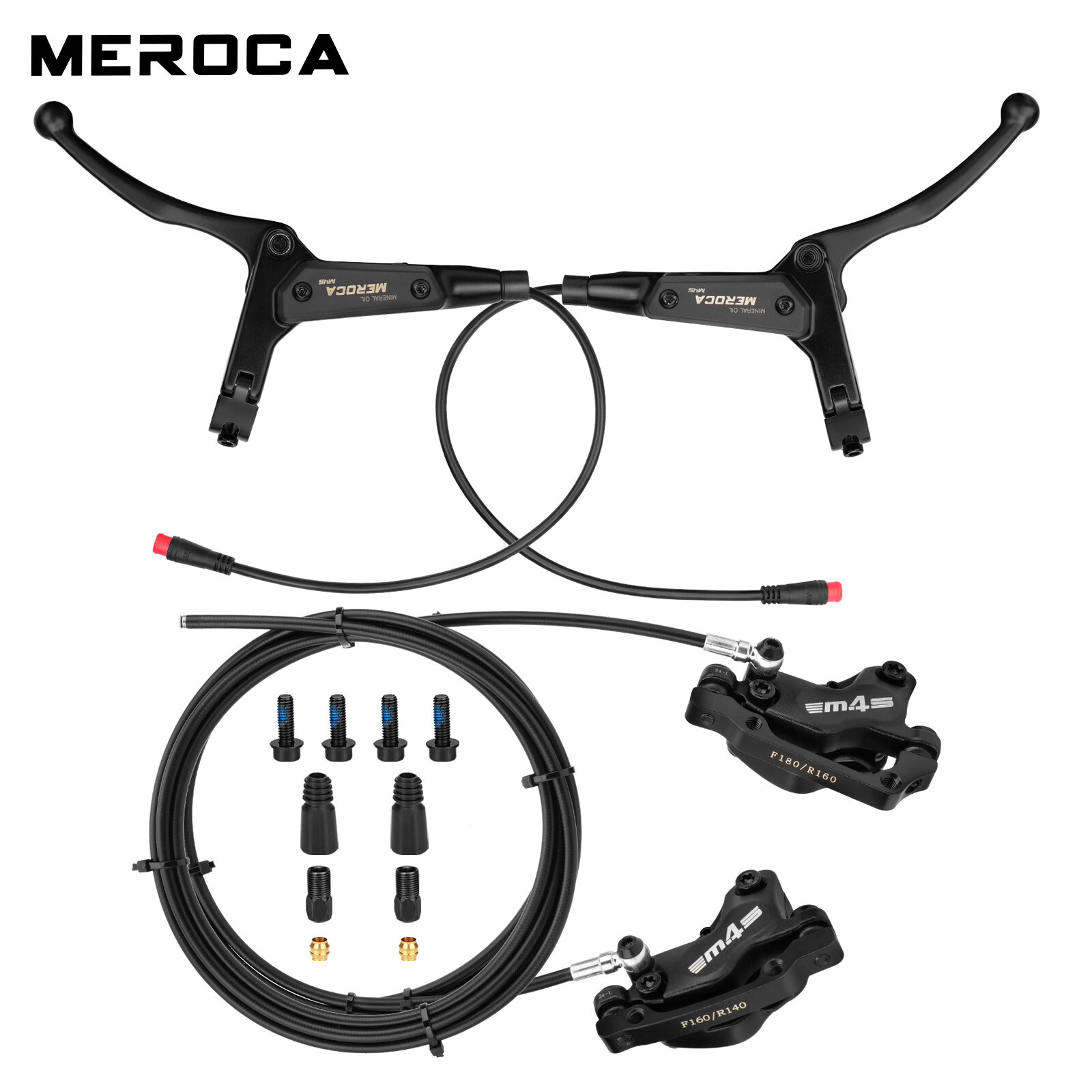 MEROCA 4-Piston Hydraulic Disc Front/Rear Brake Lever Caliper Set 950mm/1850mm