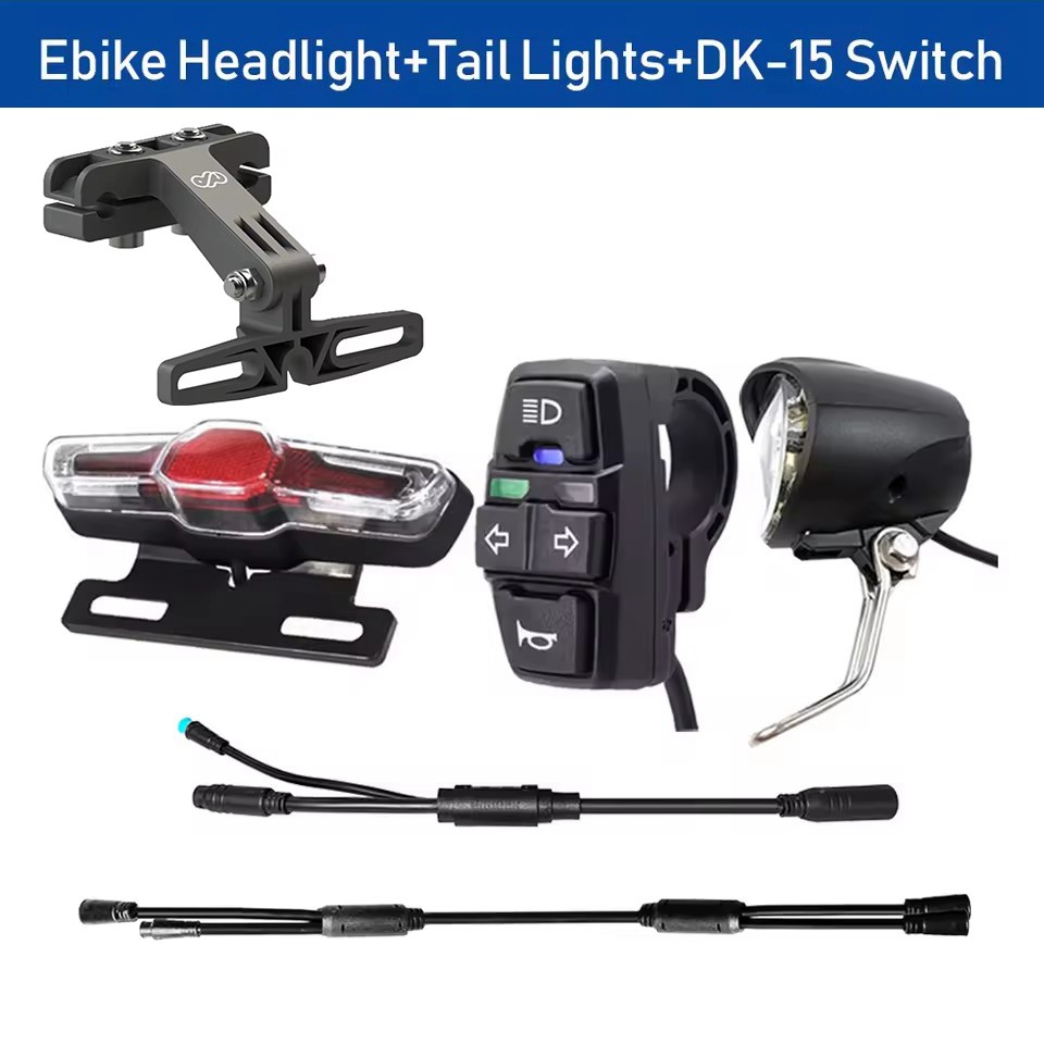 36V-48V E-Bike LED Headlight & Tail Light Set Horn Brake Turn Signal Switch Kit