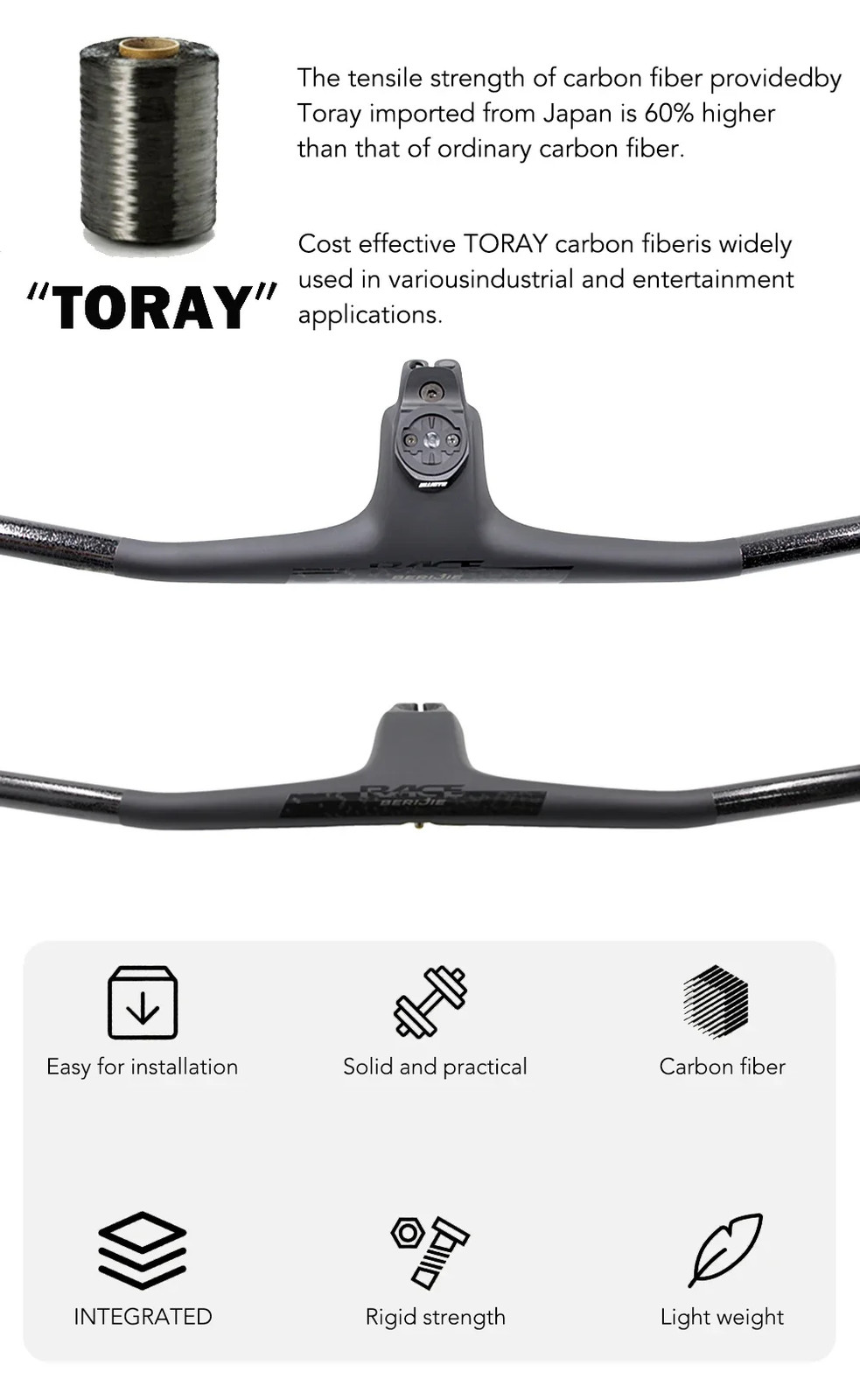 Full Carbon MTB XC Bicycle Lightweight Integrated Cockpit Handlebar with Spacers