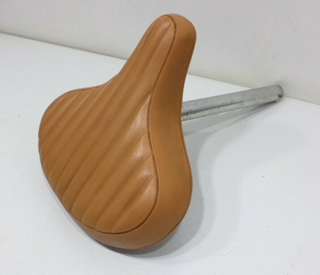 Vintage Troxel Saddle Bicycle Seat Bike Post Clamp Used Brown Beige Mens Vinyl