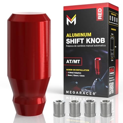 Premium Racing Shift Knob – 4 Metal Threaded Adapters, 4 5 6 Red Short Cylinder