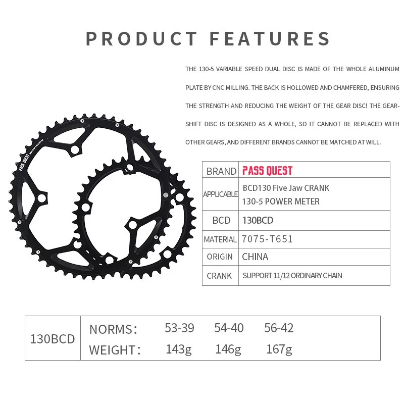 Road Bike 56-42T BCD 130mm Five Jaw Crank 54-40T 53-39T Double Chainrings