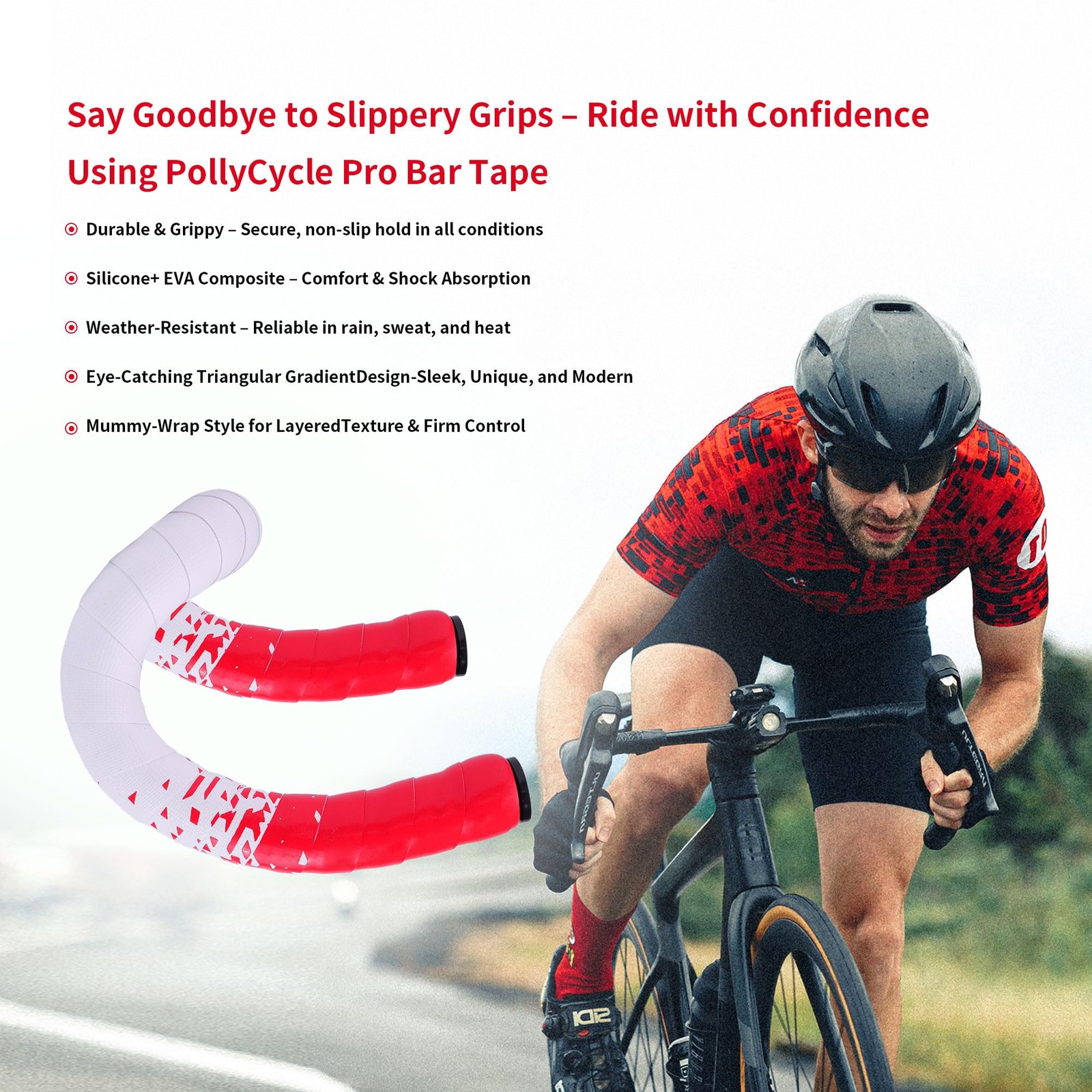 PollyCycle Handlebar Tape for Road Bike – 3mm Thick Shock-Absorbing Silicone …