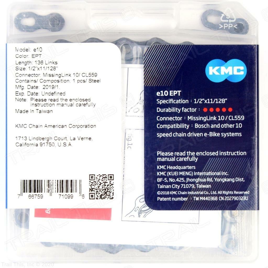 KMC e10 EPT 10-Speed 136L eBike Bike Chain Silver Anti-Rust Resistant Coating